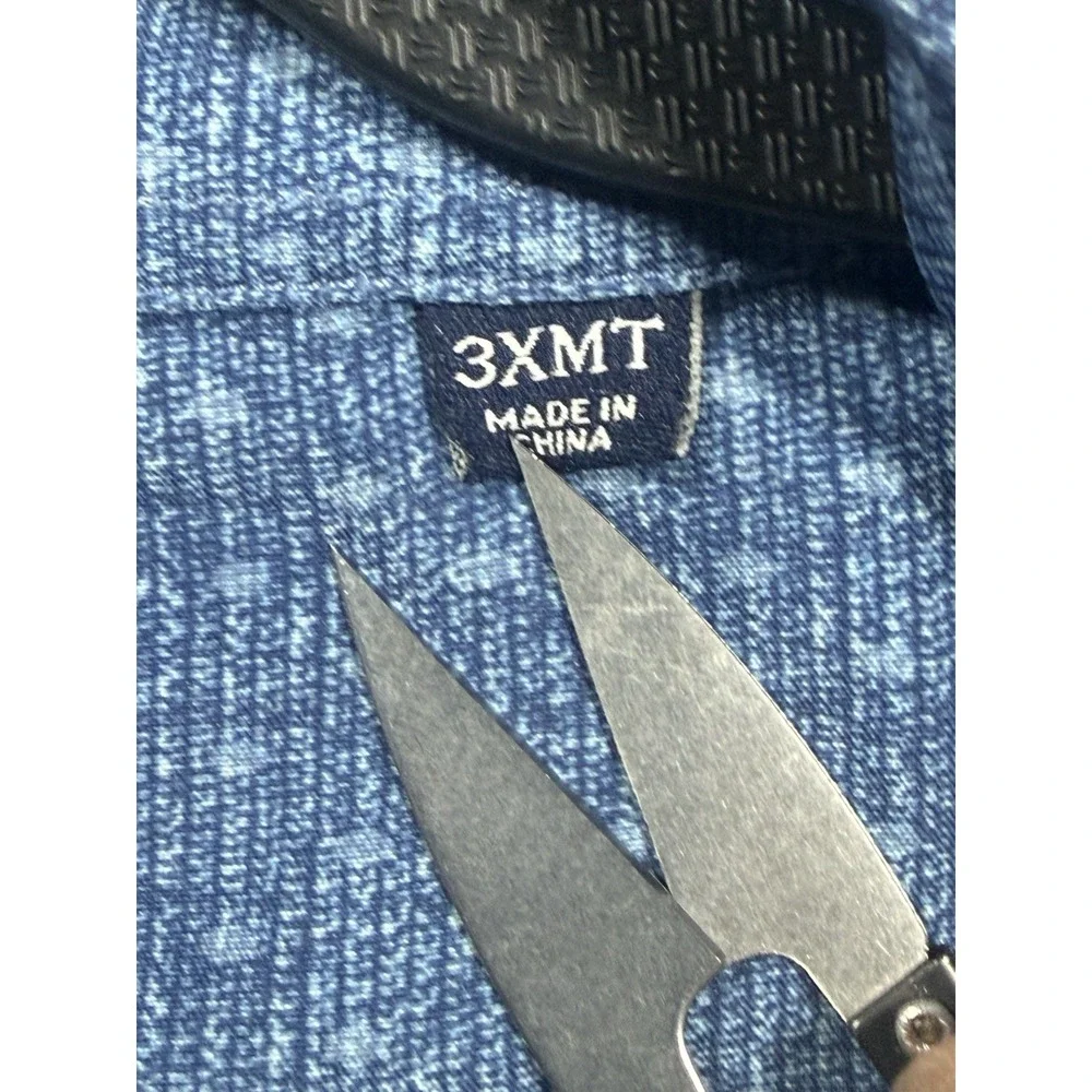Westport No Tuck Men's Long Sleeve Button-Up Shirt Blue Geometric Print 3XMT